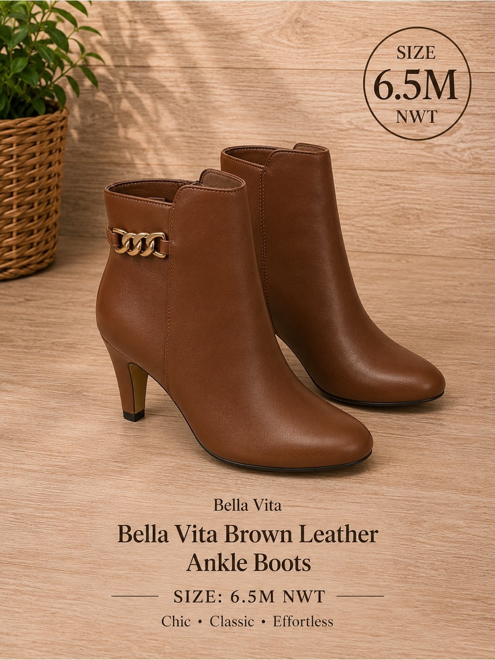 Bella Vita Brown Leather Ankle Boots Size 6.5M NWT